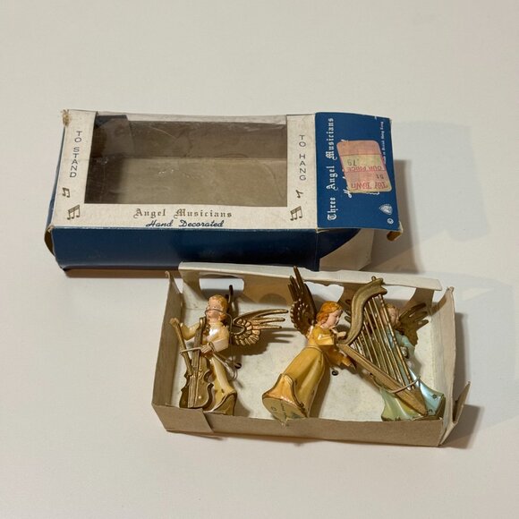 Vintage Trio Plastic Musical Christmas Angels Made Hong Kong Original Box - Picture 2 of 6